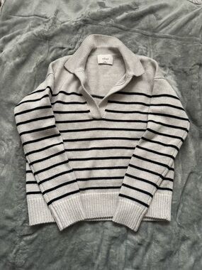 Wilfred womens Cream and Black Striped Collared Sweater